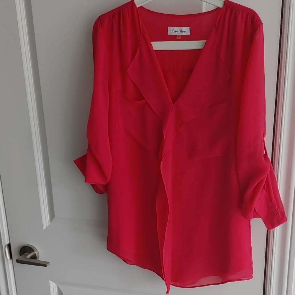 Calvin Klein Pink Ruffled Cuffed Sleeve Blouse